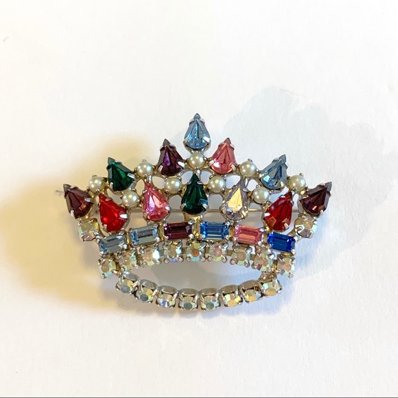 Vintage Jewelry - Vintage B DAVID Rhinestone Mothers Crown Brooch Estate